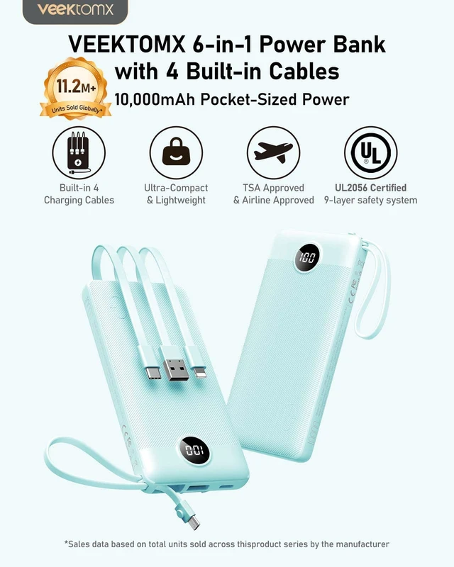 Alt view image 3 of 7 - VEEKTOMX Portable Charger Bundle 2 Pack Power Bank with Built-in Cables, Digital Display & Multi-Device Charging for Travel and Everyday Use
