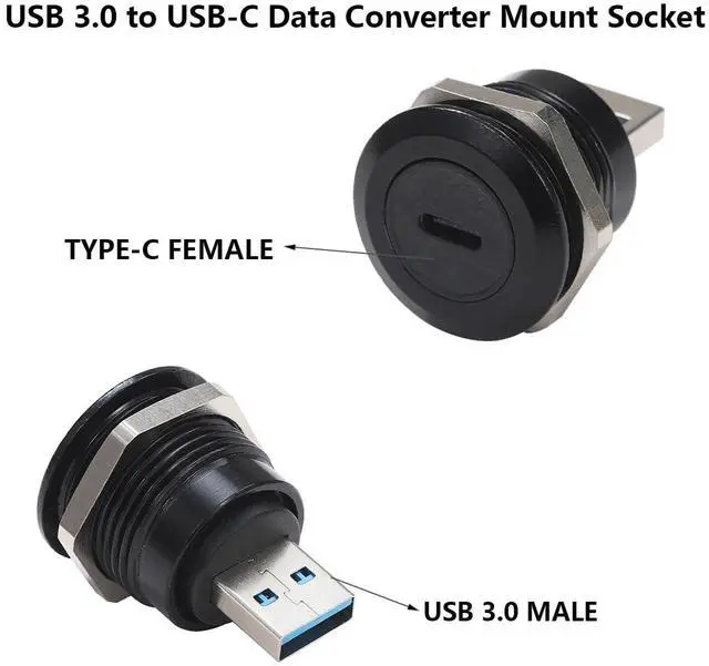 Alt view image 2 of 7 - PENGLIN 2PCS USB 3.0 to USB-C Panel Mount Connector, USB Male to Type C Female Adapter Connector, Type-C 3.1 Mounting Socket Converter for Data Transfer/Charging