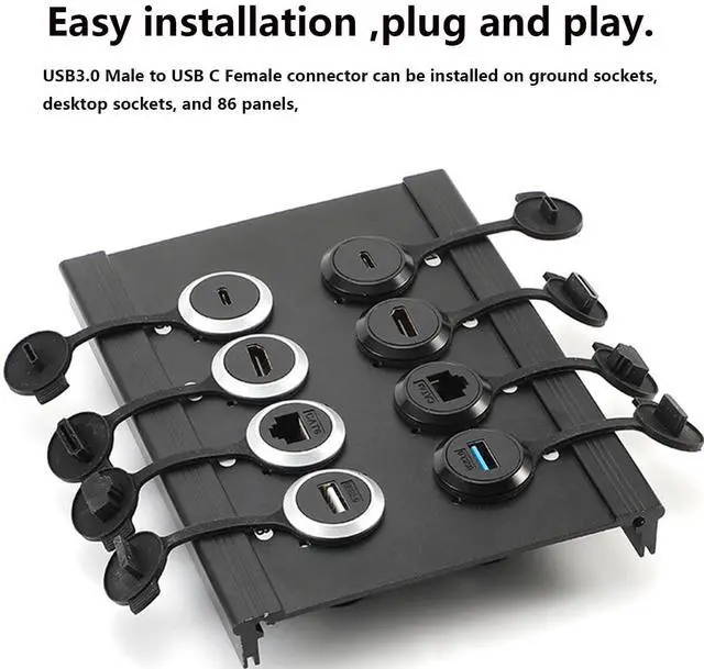 Alt view image 5 of 7 - PENGLIN 2PCS USB 3.0 to USB-C Panel Mount Connector, USB Male to Type C Female Adapter Connector, Type-C 3.1 Mounting Socket Converter for Data Transfer/Charging