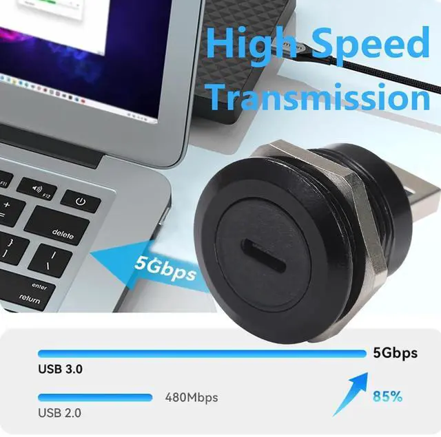 Alt view image 3 of 7 - PENGLIN 2PCS USB 3.0 to USB-C Panel Mount Connector, USB Male to Type C Female Adapter Connector, Type-C 3.1 Mounting Socket Converter for Data Transfer/Charging