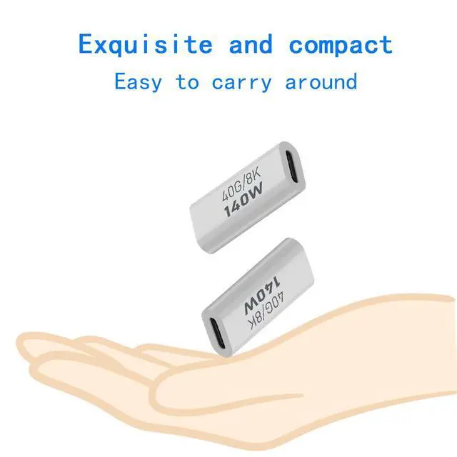 Alt view image 5 of 5 - ZJKJHJY USB C Female to Female Adapter, USB Type C Coupler Extender Support 140W, 40Gbps, 8K@60Hz for Laptop, Phones and More Type C Devices (White),2 Pack