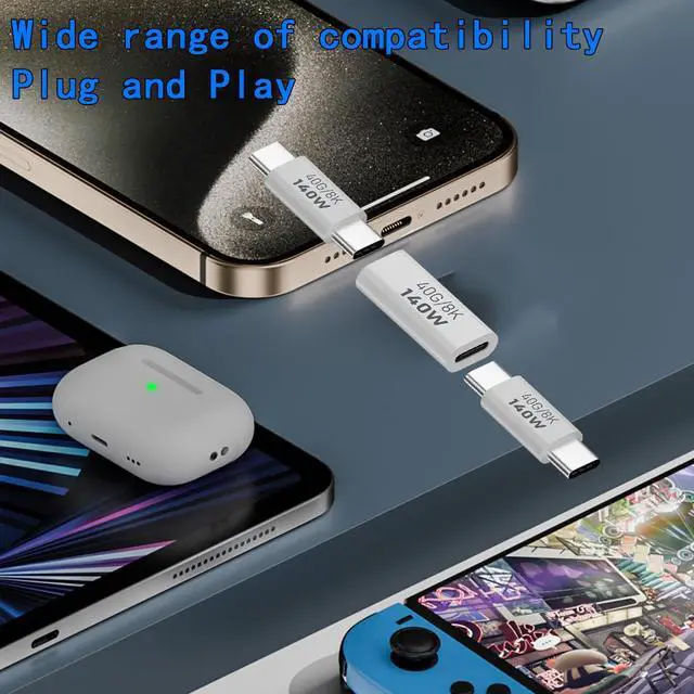 Alt view image 4 of 5 - ZJKJHJY USB C Female to Female Adapter, USB Type C Coupler Extender Support 140W, 40Gbps, 8K@60Hz for Laptop, Phones and More Type C Devices (White),2 Pack
