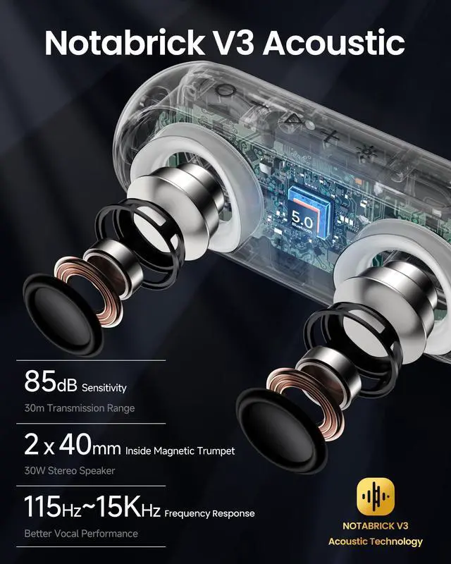 Alt view image 3 of 6 - Bluetooth Speaker with RGB Light, 30W Portable Bluetooth Wireless(100FT Range) Loud Stereo Sound, IPX7 Waterproof Shower Speakers, RGB Multi-Colors Rhythm Lights, 1000mins Playtime for Indoor&Outdoor