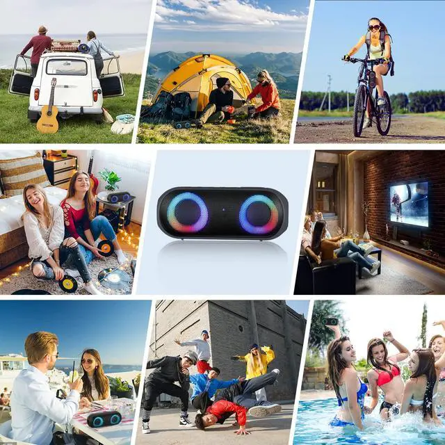 Alt view image 6 of 6 - Bluetooth Speaker with RGB Light, 30W Portable Bluetooth Wireless(100FT Range) Loud Stereo Sound, IPX7 Waterproof Shower Speakers, RGB Multi-Colors Rhythm Lights, 1000mins Playtime for Indoor&Outdoor
