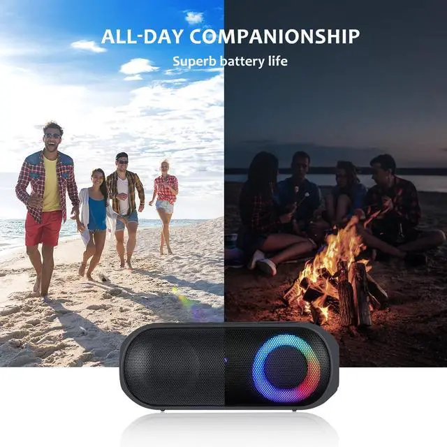 Alt view image 5 of 6 - Bluetooth Speaker with RGB Light, 30W Portable Bluetooth Wireless(100FT Range) Loud Stereo Sound, IPX7 Waterproof Shower Speakers, RGB Multi-Colors Rhythm Lights, 1000mins Playtime for Indoor&Outdoor