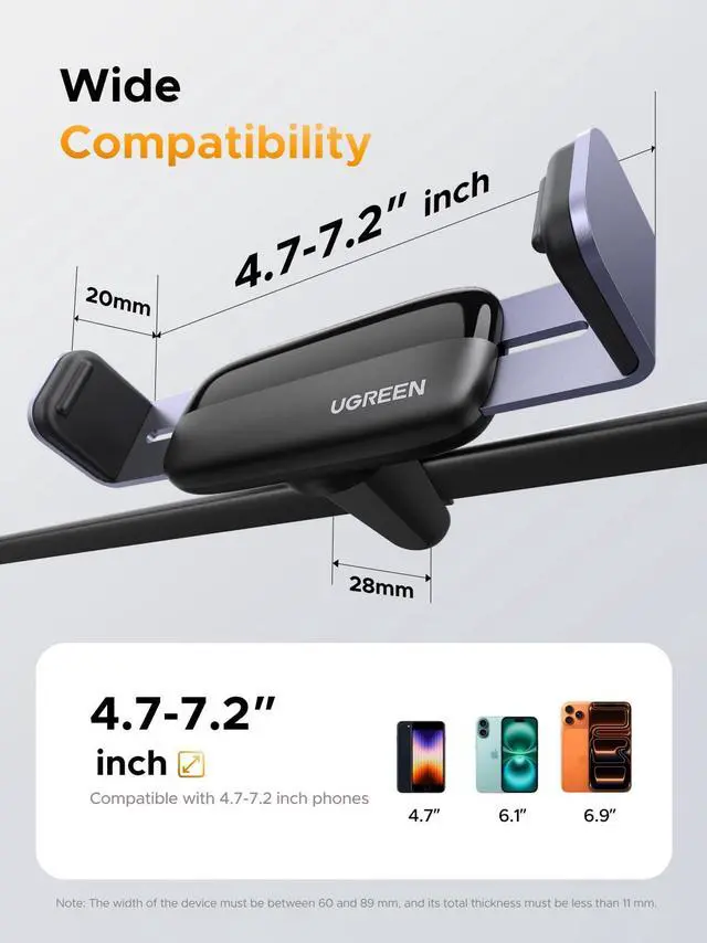 Alt view image 5 of 7 - UGREEN Car Vent Phone Mount Air Vent Clip Phone Holder Car Mount Mini Size Compatible with iPhone 17 16 15 14 13 12 Pro Max Mini Plus, iPhone 11 SE XS XR 8 7 6 6S Smartphone