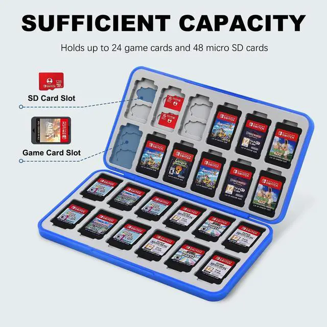 Alt view image 2 of 5 - FYY Nintendo Switch Game Case Holder for Switch 2 Cartridge Case with 24 Game Card Slots & 48 Micro SD Card Slots, Hard Shell, Silicone Lining Navy Gamepad Dot Pattern