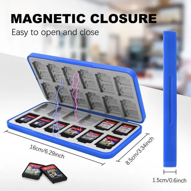 Alt view image 3 of 5 - FYY Nintendo Switch Game Case Holder for Switch 2 Cartridge Case with 24 Game Card Slots & 48 Micro SD Card Slots, Hard Shell, Silicone Lining Navy Gamepad Dot Pattern