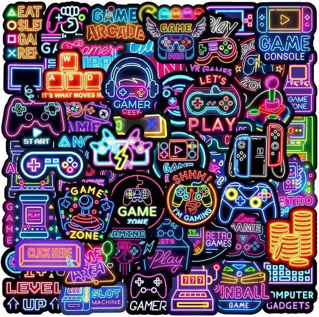 Main image of 50pcs Neon Gamepad Sticker Packs, Prizes for Kids Classroom Rewards, Waterproof Vinyl Game Controller Stickers for Water Bottles Laptop Scrapbooking Skateboard Journaling Luggage Tumbler etc