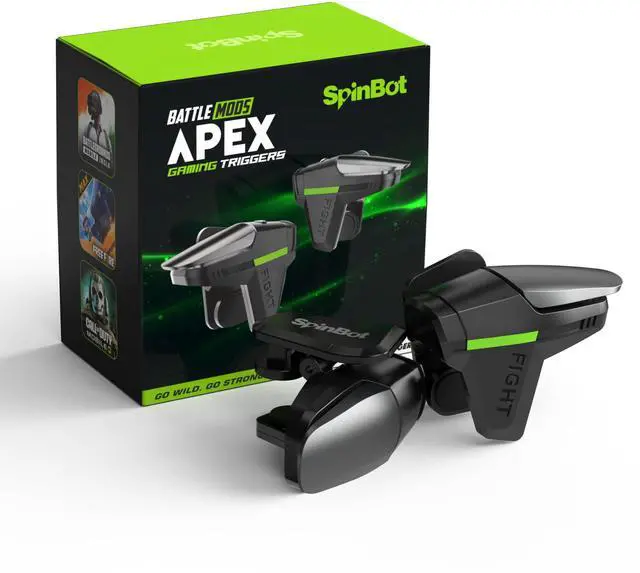 Main image of SpinBot BattleMods Apex Mobile Gaming Triggers Zero Lag Response 5X Faster with Capacitive Conduction for BGMI/Free Fire Max/COD Mobile - (Black & Grey) Small