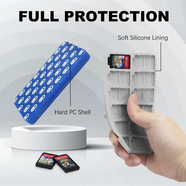 Alt view image 5 of 5 - FYY Nintendo Switch Game Case Holder for Switch 2 Cartridge Case with 24 Game Card Slots & 48 Micro SD Card Slots, Hard Shell, Silicone Lining Navy Gamepad Dot Pattern