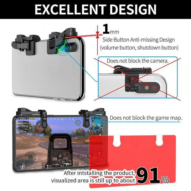 Alt view image 3 of 7 - IFYOO 1 Pair Z108 Mobile Gaming Controller Compatible with PUBG Mobile/Fortnitee Mobile/Call of Duty Mobile, Sensitive Shoot and Aim Trigger L1R1 Compatible with Android & iPhone