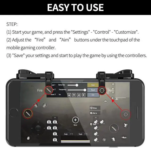 Alt view image 6 of 7 - IFYOO 1 Pair Z108 Mobile Gaming Controller Compatible with PUBG Mobile/Fortnitee Mobile/Call of Duty Mobile, Sensitive Shoot and Aim Trigger L1R1 Compatible with Android & iPhone