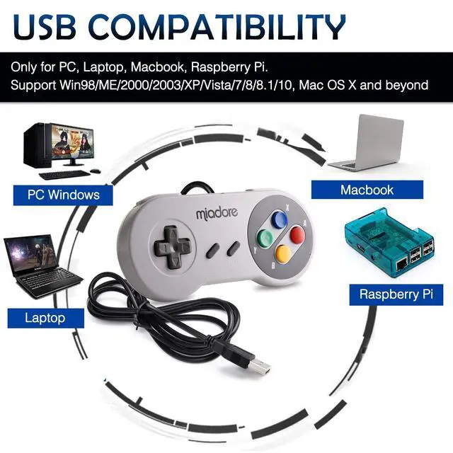 Alt view image 3 of 7 - 2 Pack USB Controller for SNES Retro Gaming, miadore SNES USB Classic Gamepad Joypad Gamestick for Windows PC MAC Linux Retropie Raspberry Pi 3