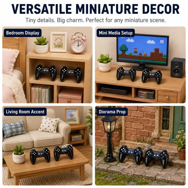 Alt view image 2 of 6 - Kryoflare 2Pcs Dollhouse MiniatureGamepad Model Game Controller, Funny Gamepad Model, 1:12Dollhouse Decor Accessories