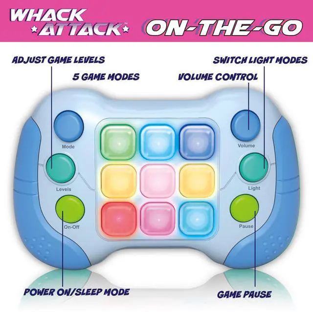 Alt view image 4 of 7 - Whack Attack On-the-Go; Flashing Handheld Game for Kids Teens Adults, Electronic Brain & Memory Game, Quick Push Buttons Gamepad Five Games in One