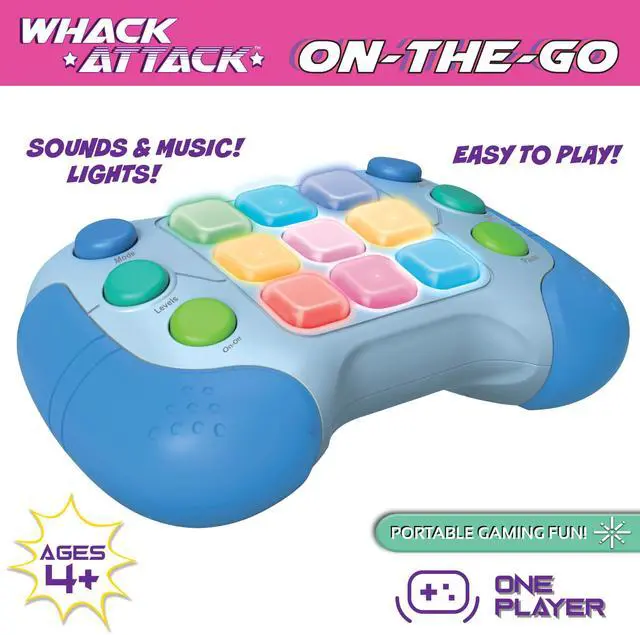 Alt view image 2 of 7 - Whack Attack On-the-Go; Flashing Handheld Game for Kids Teens Adults, Electronic Brain & Memory Game, Quick Push Buttons Gamepad Five Games in One