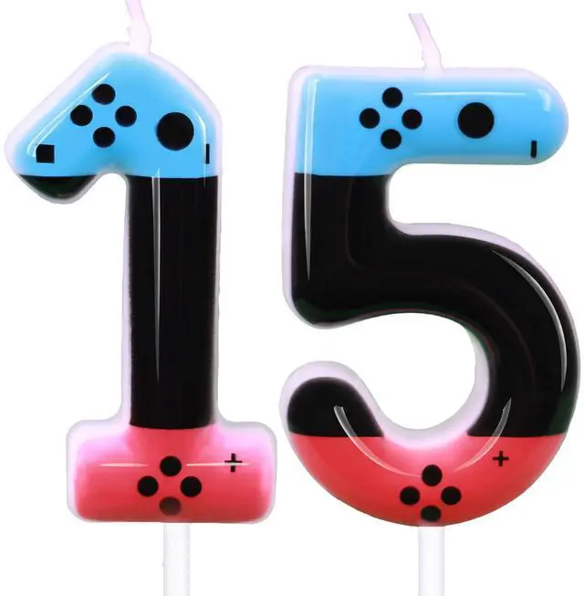 Main image of Gaming Candle,Level 15 Number Birthday Cake Candles,15 Birthday Decorations for Boys,15th Birthday Candle Gamepad Birthday Candles,Video Game Controller Themed Birthday Party Supplies (Number 15)