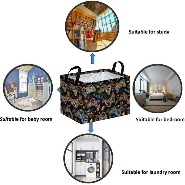 Alt view image 3 of 7 - FUULOXE Gamepad Storage Basket, Rectangle Closet Baskets Foldable Organizer Bin with Handles for Bedroom Nursery Home Office Dorm Room