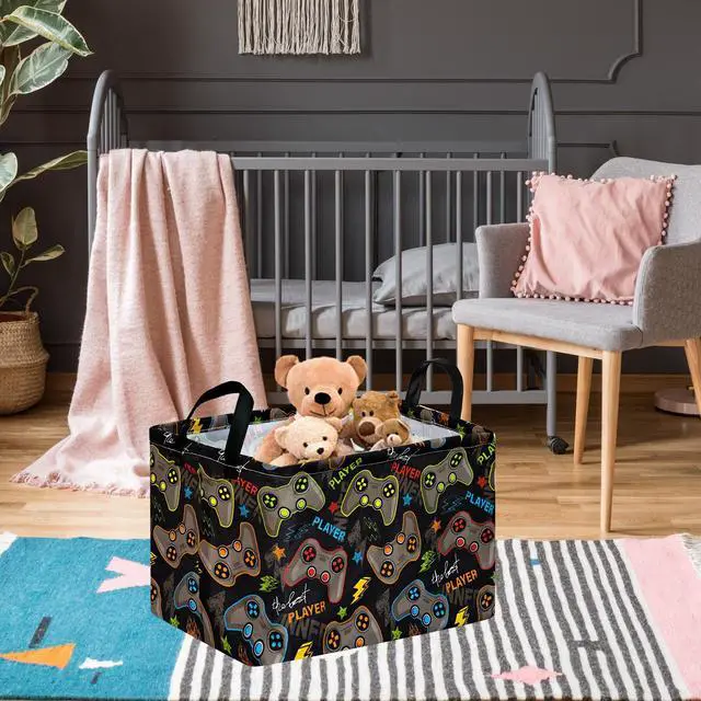 Alt view image 4 of 7 - FUULOXE Gamepad Storage Basket, Rectangle Closet Baskets Foldable Organizer Bin with Handles for Bedroom Nursery Home Office Dorm Room