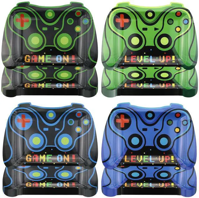 Main image of 40 Pcs Video Game Controller Plates, Blue and Green Video Game Birthday Decorations Level up Party Plates for Kids Gaming Party Supplies, 9 x 12.5 inches