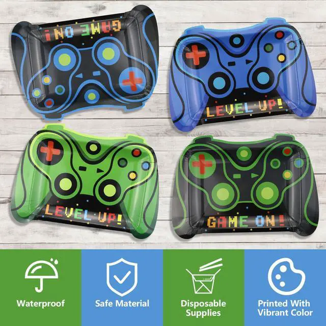 Alt view image 3 of 7 - 40 Pcs Video Game Controller Plates, Blue and Green Video Game Birthday Decorations Level up Party Plates for Kids Gaming Party Supplies, 9 x 12.5 inches
