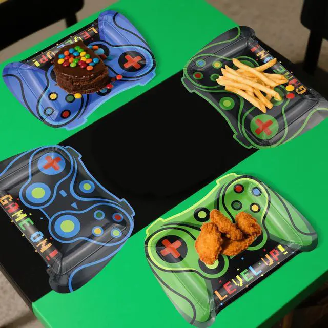Alt view image 4 of 7 - 40 Pcs Video Game Controller Plates, Blue and Green Video Game Birthday Decorations Level up Party Plates for Kids Gaming Party Supplies, 9 x 12.5 inches