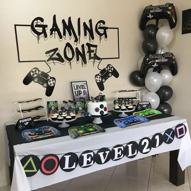 Alt view image 5 of 7 - 40 Pcs Video Game Controller Plates, Blue and Green Video Game Birthday Decorations Level up Party Plates for Kids Gaming Party Supplies, 9 x 12.5 inches