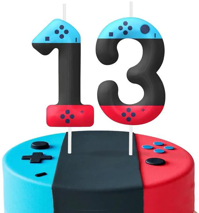 Main image of Red Blue 13th Birthday Candles, Number Candle Birthday Cake Topper Decorations for Video Game Themed Party, Gamepad Birthday Candle for Boys Girls Party Decor Supplies