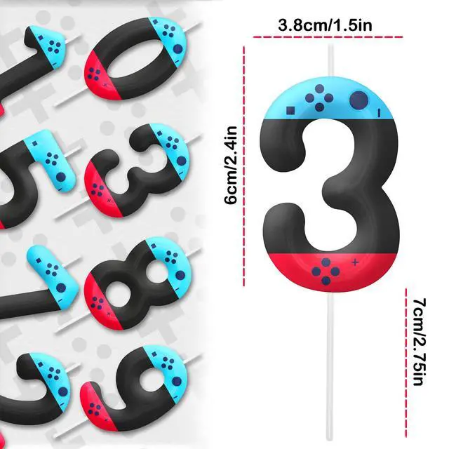 Alt view image 2 of 7 - Red Blue 13th Birthday Candles, Number Candle Birthday Cake Topper Decorations for Video Game Themed Party, Gamepad Birthday Candle for Boys Girls Party Decor Supplies
