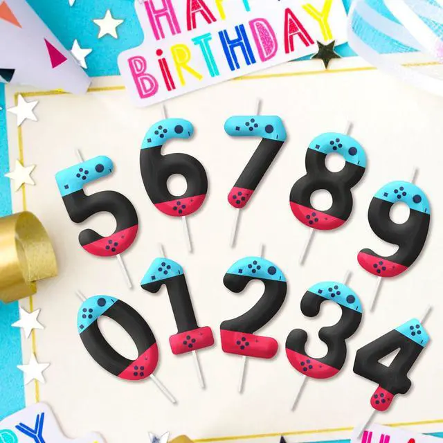 Alt view image 3 of 7 - Red Blue 13th Birthday Candles, Number Candle Birthday Cake Topper Decorations for Video Game Themed Party, Gamepad Birthday Candle for Boys Girls Party Decor Supplies