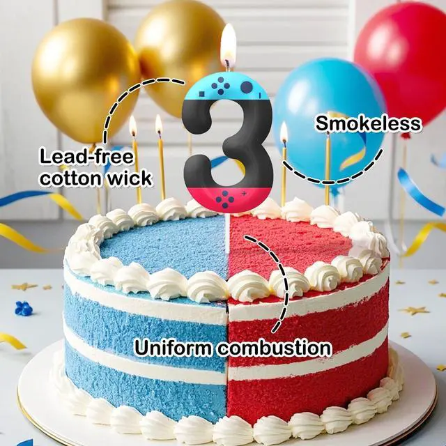 Alt view image 5 of 7 - Red Blue 13th Birthday Candles, Number Candle Birthday Cake Topper Decorations for Video Game Themed Party, Gamepad Birthday Candle for Boys Girls Party Decor Supplies