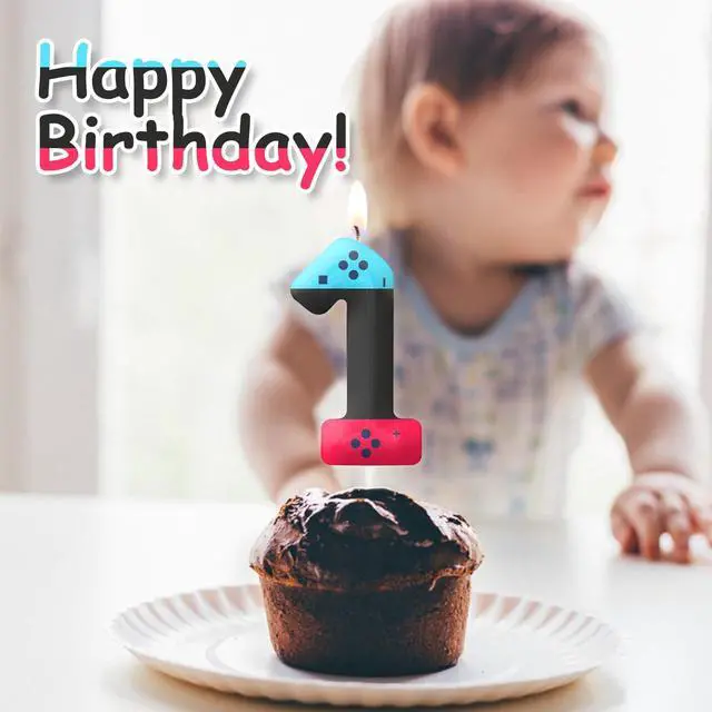 Alt view image 6 of 7 - Red Blue 13th Birthday Candles, Number Candle Birthday Cake Topper Decorations for Video Game Themed Party, Gamepad Birthday Candle for Boys Girls Party Decor Supplies
