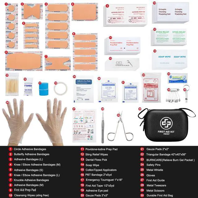 Alt view image 3 of 6 - Mini First Aid Kit - 150 Piece Small Waterproof Hard Shell Medical Kit for Home, Car, Travel, Camping, Truck, Hiking, Sports, Office, Vehicle & Outdoor Emergencies (Black)