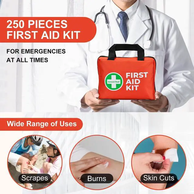 Alt view image 4 of 7 - General Medi First Aid Kit, 250 Piece Small First Aid Kit - Includes Emergency Foil Blanket, Instant Cold Pack,Scissors for Travel, Home, Office, Vehicle, Camping, Workplace & Outdoor