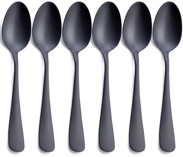 Main image of Matte Black Dinner Spoon, GoGeiLi Stainless Steel Satin Finish 7.8-inch Silverware Flatware Spoon Set, Service for 6, Dishwasher Safe