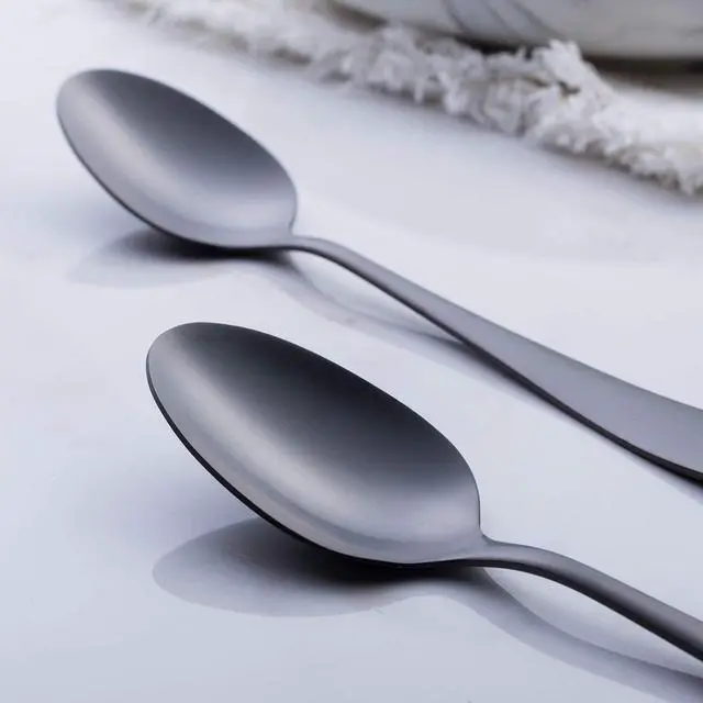 Alt view image 5 of 5 - Matte Black Dinner Spoon, GoGeiLi Stainless Steel Satin Finish 7.8-inch Silverware Flatware Spoon Set, Service for 6, Dishwasher Safe