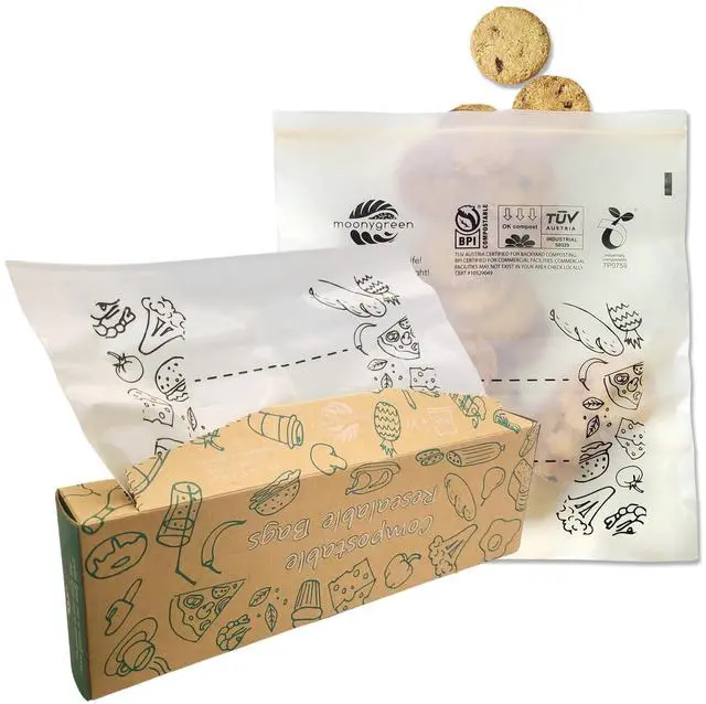 Main image of Compostable Food Storage Bags, Large Gallon Resealable Freezer Bags, 30 Count, 10.5 x 10.6 inches, Extra Thick, Certified US BPI ASTM D6400 Europe OK Compost