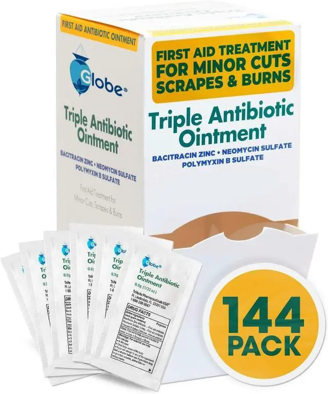 Alt view image 5 of 7 - Globe (144 Pack Triple Antibiotic Ointment 0.9g Single Packet, First Aid Kit for Minor Scratches, Wounds, Cuts and Burns, Prevents Infection Active Ingredients Compare to Leading Brand, Travel Size