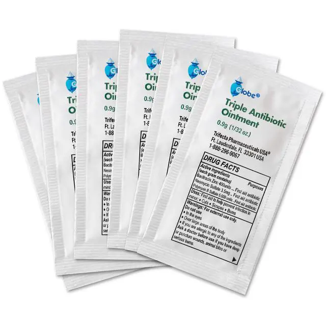 Alt view image 6 of 7 - Globe (144 Pack Triple Antibiotic Ointment 0.9g Single Packet, First Aid Kit for Minor Scratches, Wounds, Cuts and Burns, Prevents Infection Active Ingredients Compare to Leading Brand, Travel Size