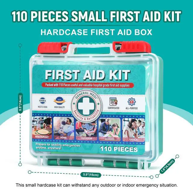Alt view image 3 of 7 - General Medi 110 Pieces Small First Aid Kit - HardCase First Aid Box - Contains Premium Medical Supplies for Travel, Home, Office, Vehicle, Camping, Workplace & Outdoor