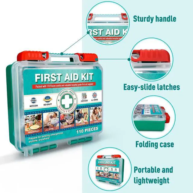 Alt view image 5 of 7 - General Medi 110 Pieces Small First Aid Kit - HardCase First Aid Box - Contains Premium Medical Supplies for Travel, Home, Office, Vehicle, Camping, Workplace & Outdoor