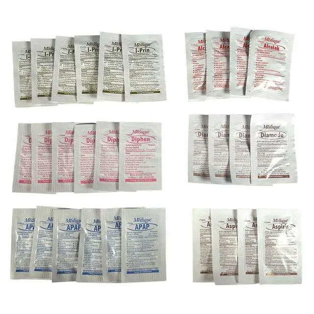Alt view image 2 of 7 - Rescue Essentials Medications Dose PackFirst Aid Refill Kit with Ibuprofen, Acetaminophen, Aspirin, Antihistamine, Anti-Diarrheal & Antacid Compact Emergency Travel & IFAK Supply-1 Module (30 Doses)