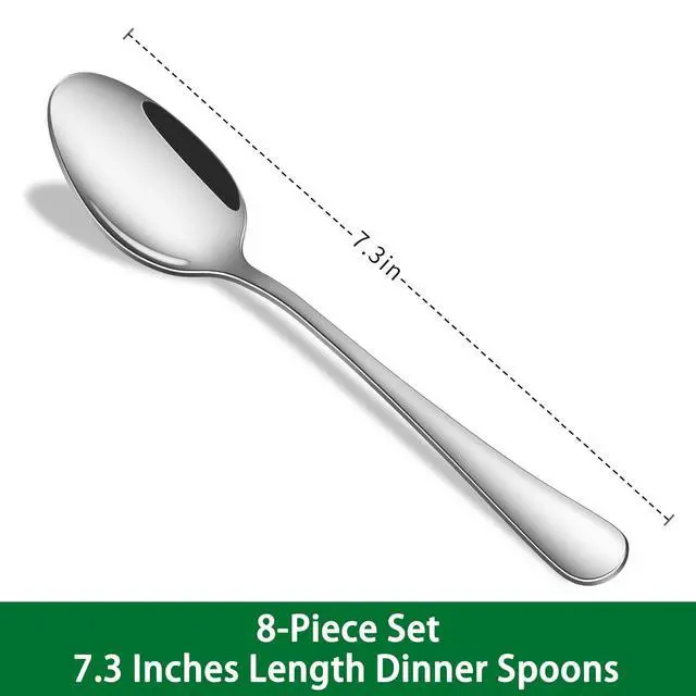Alt view image 2 of 7 - Dinner Spoon Set,8-Piece 7.3 Inch Soup Spoons,Premium Food Grade Stainless Steel Table Spoon,Durable Metal Tablespoon,Dishwasher Safe Silverware Spoons