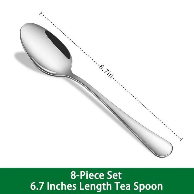 Alt view image 2 of 7 - 8-Piece 6.7 Inches Stainless Steel Tea Spoon,Durable Dishwasher Safe Teaspoons,Silverware Dessert Spoons For Kitchen,Small Spoons For Restaurant,Hotel