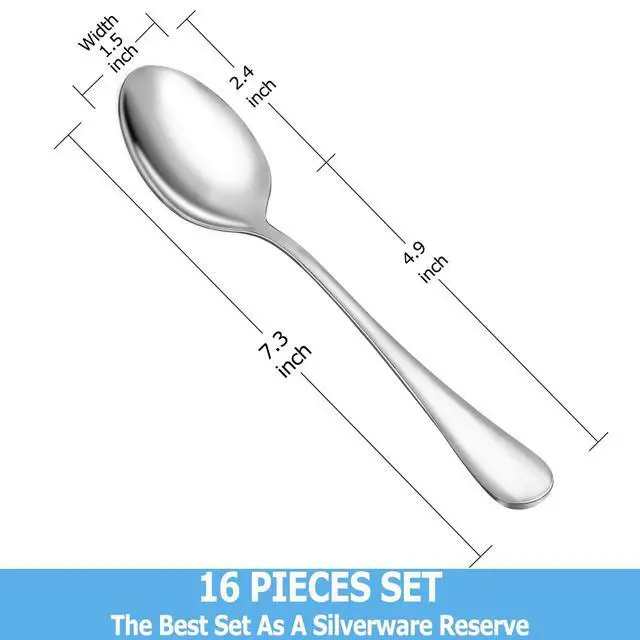 Alt view image 2 of 7 - Dinner Spoon Set,16 Pcs 7.3" Tablespoons,Premium Food Grade Stainless Steel Spoons,Durable Metal Spoon,Tablespoon,Silverware Spoons Only,Mirror Finish & Dishwasher Safe,Use for Home,Restaurant