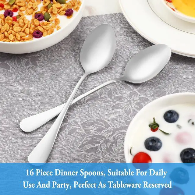 Alt view image 7 of 7 - Dinner Spoon Set,16 Pcs 7.3" Tablespoons,Premium Food Grade Stainless Steel Spoons,Durable Metal Spoon,Tablespoon,Silverware Spoons Only,Mirror Finish & Dishwasher Safe,Use for Home,Restaurant
