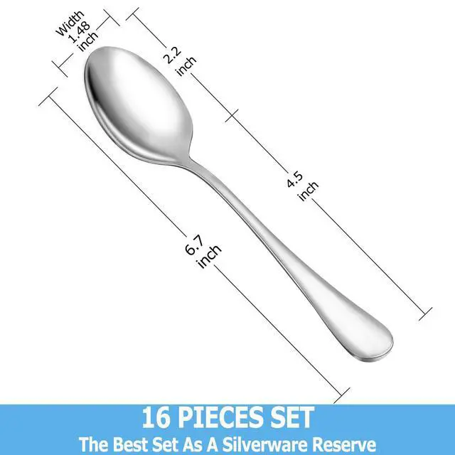 Alt view image 2 of 7 - Teaspoon Set,16 Piece 6.7" Spoons Silverware, Premium Food Grade Stainless Steel Tea Spoons, Durable Small Spoon, Good Teaspoons, Kitchen Dessert Spoon Set, Mirror Finish & Dishwasher Safe