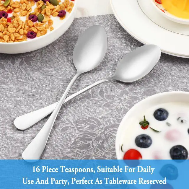 Alt view image 7 of 7 - Teaspoon Set,16 Piece 6.7" Spoons Silverware, Premium Food Grade Stainless Steel Tea Spoons, Durable Small Spoon, Good Teaspoons, Kitchen Dessert Spoon Set, Mirror Finish & Dishwasher Safe