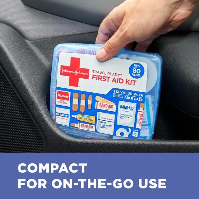 Alt view image 3 of 7 - BAND-AID Brand Travel Ready Portable Emergency First Aid Kit, Minor Wound Care, Perfect for Home, Car, Camping, Travel & Outdoor Essentials, Supplies Include Bandages, Neosporin & Tylenol, 80 Piece